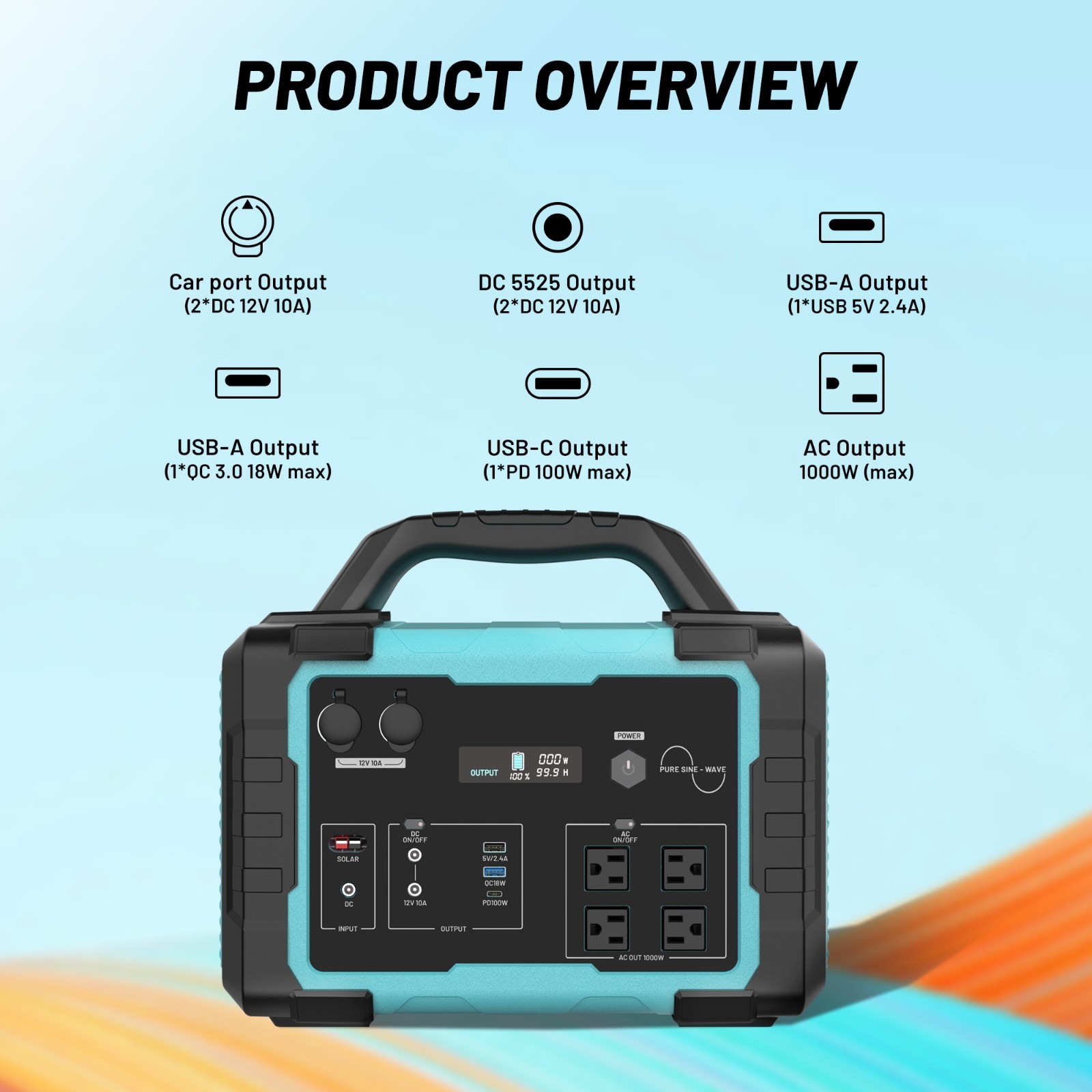 1000W Solar Generator with LiFePO4 Battery Multi-Way Charging Home Backup