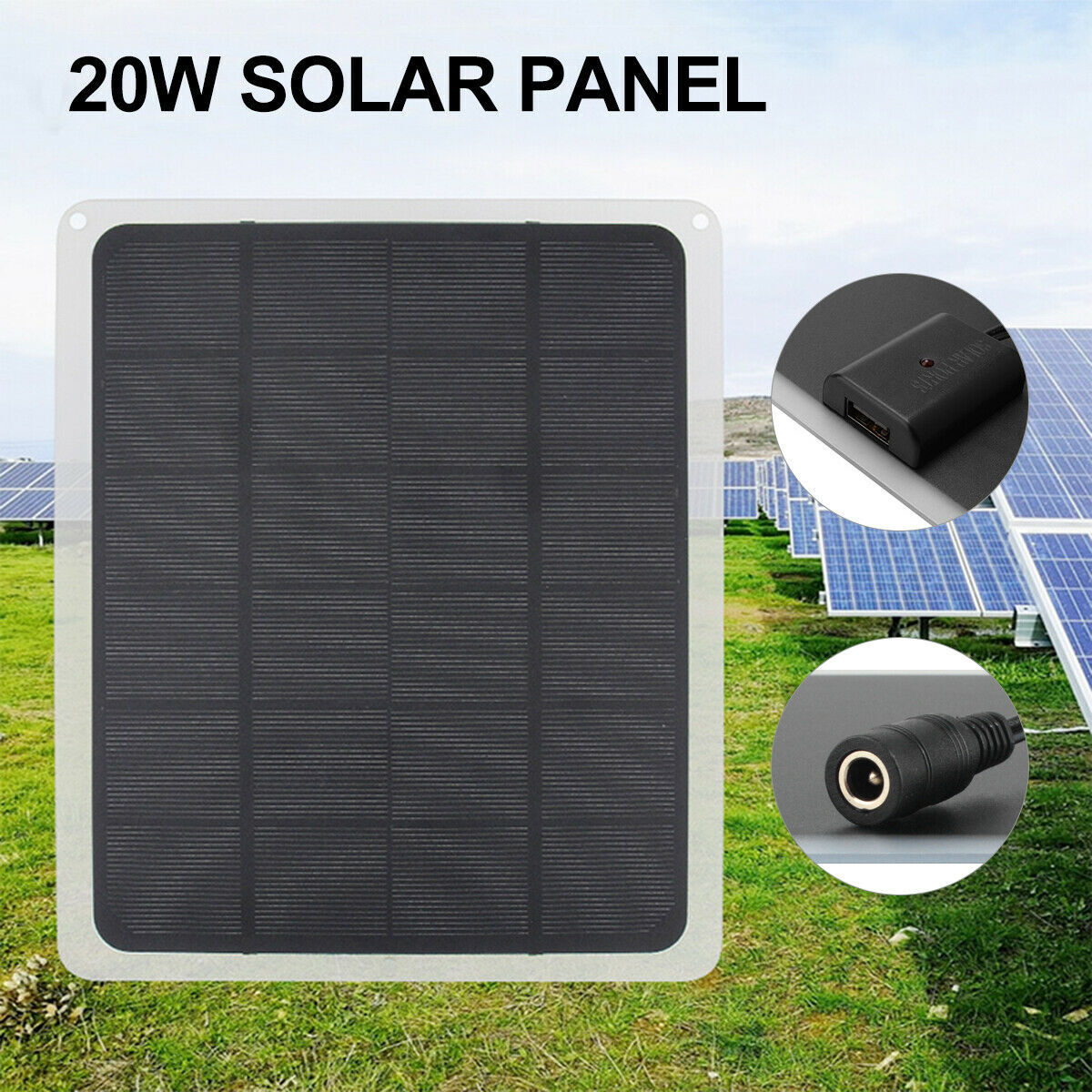 20W Solar Panel 12V Trickle Charger Battery Charger Kit Maintainer Boat Car RV