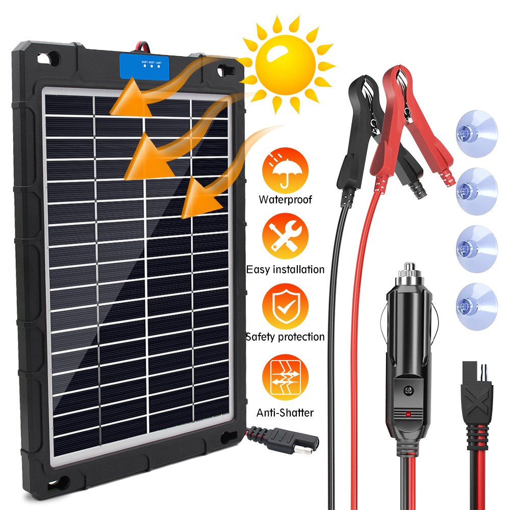 12V Battery Charger 20W Solar Powered Panel for RV Car Dump Trailer Boat Marine