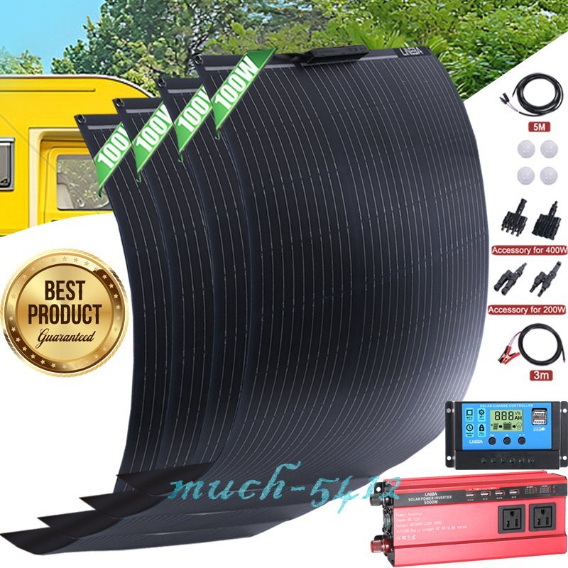 100W 200W 400W Solar Panel Kit for 18V Mono PV RV Home Off-Grid Battery Charge