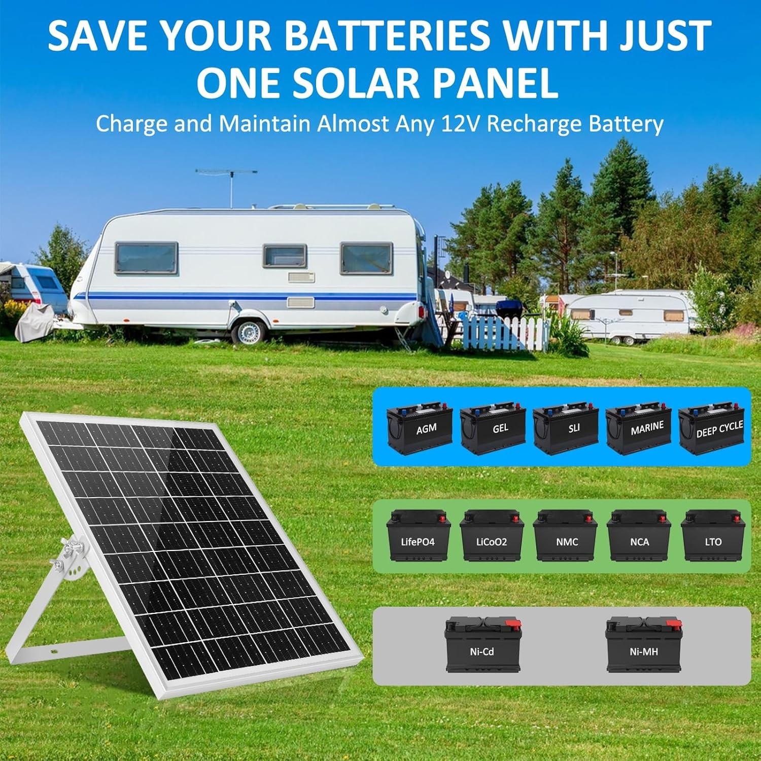 Solar Panel Kit 25W 12V Solar Battery Trickle Charger Maintainer, Built-in Wa…