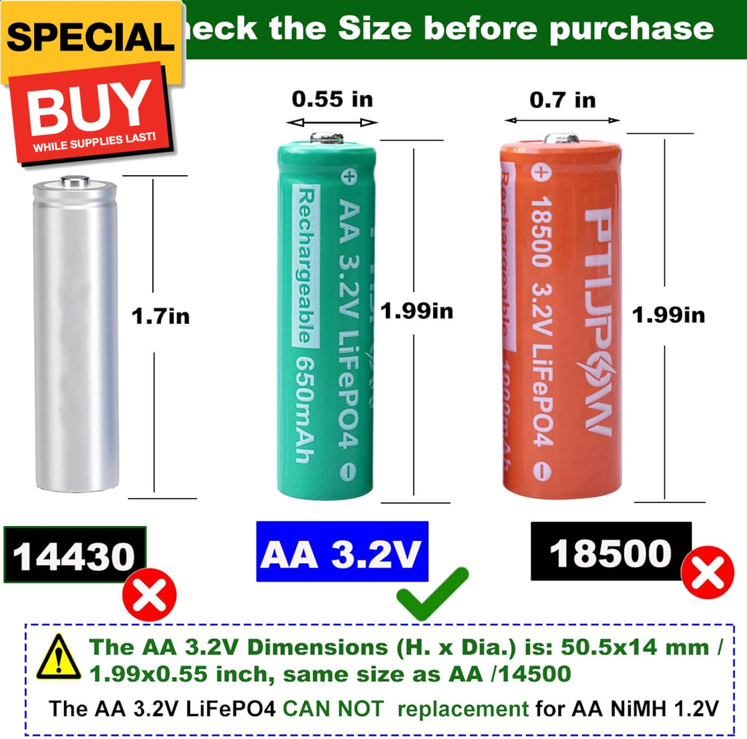 AA 3.2V LiFePo4 650mAh Solar Battery, AA 3.2V Lithium Iron Phosphate Rechargeabl