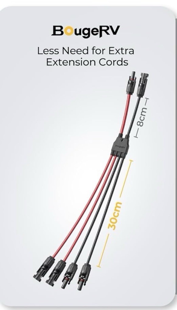 Solar Parallel Connectors for 3 Solar Panels, Tool-Free MC4 Solar Cable Splitter