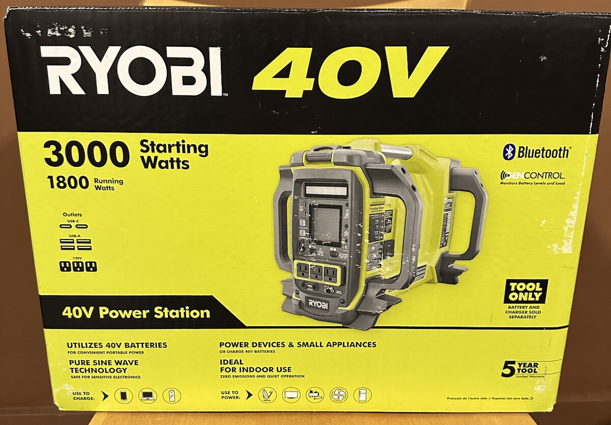 BRAND NEW Ryobi 40V Lithium Battery Inverter Power Station w/ Charging Cable