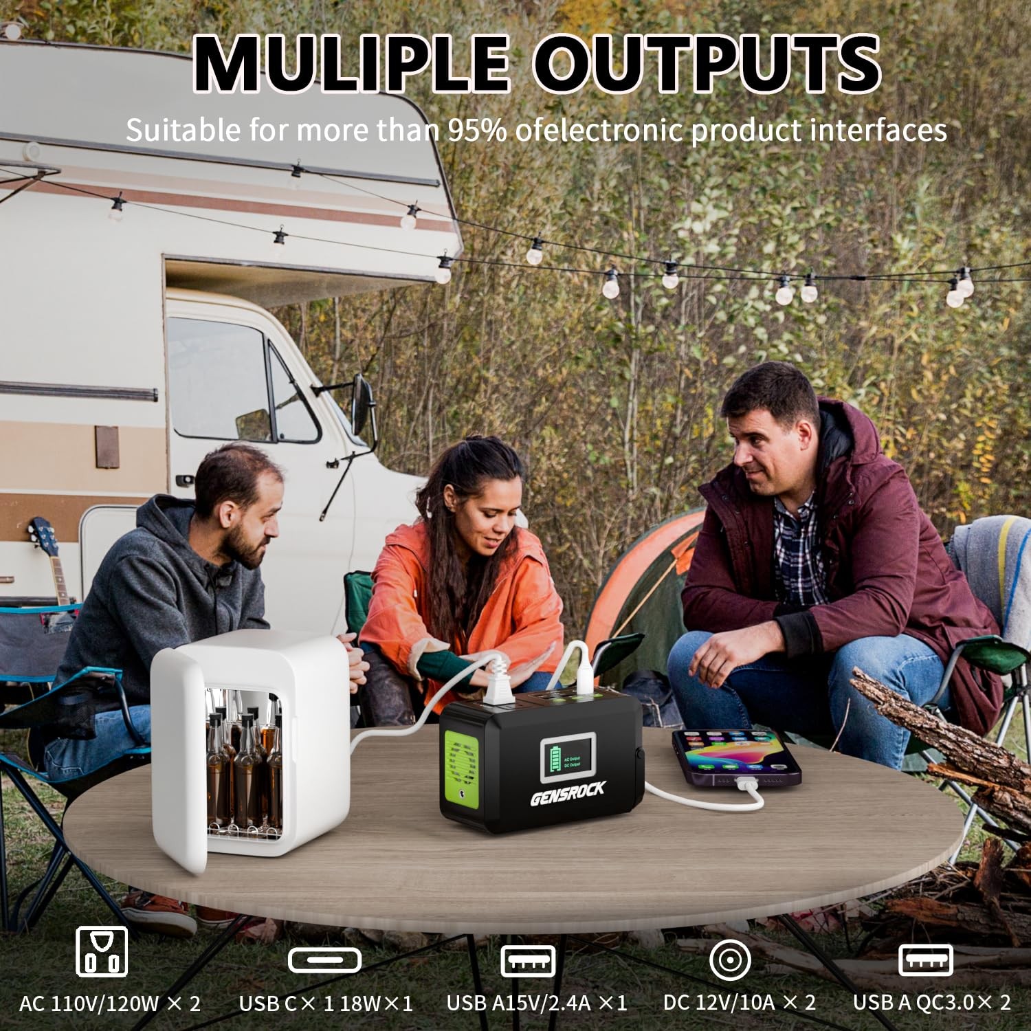 Portable Power Station 120W(220W Peak), 88Wh Camping Solar Generator, Lithium…