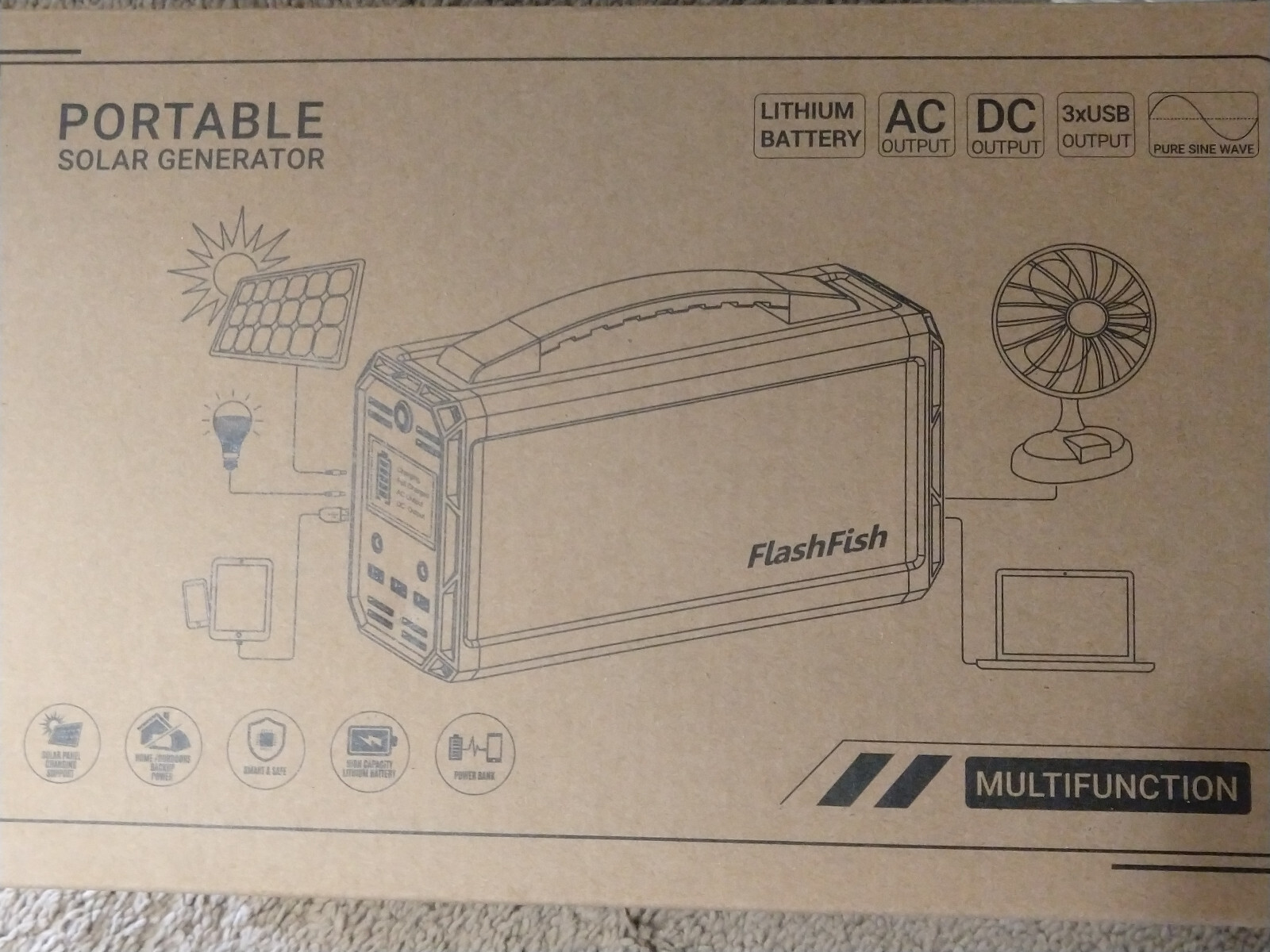 300W Portable Power Station 60000mAh Solar Generator 120V Output
