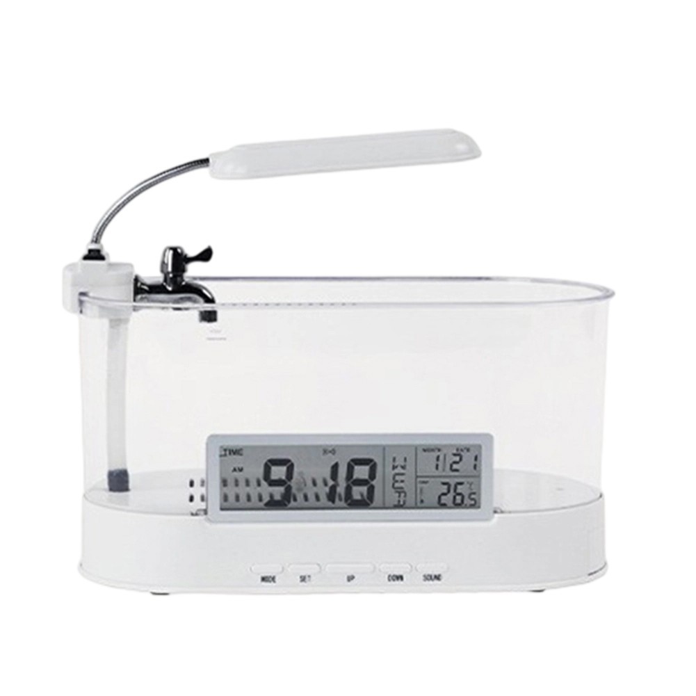 Small Fish Tank with Colorful LED Lights and Integrated Desk Lamp Features
