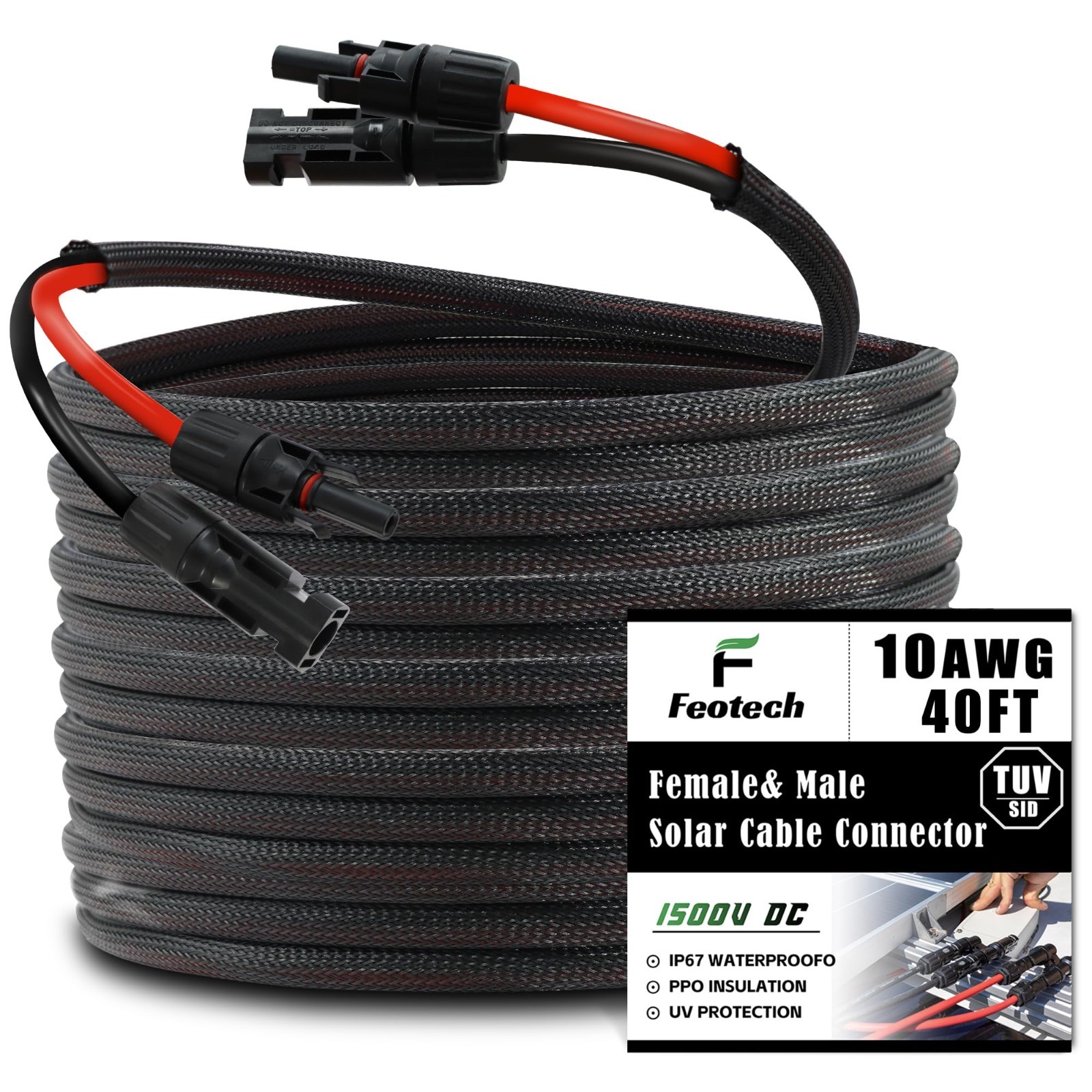 40FT Solar Extension Cable 10AWG 6mm² with IP67 Connectors for RV Boat Marine