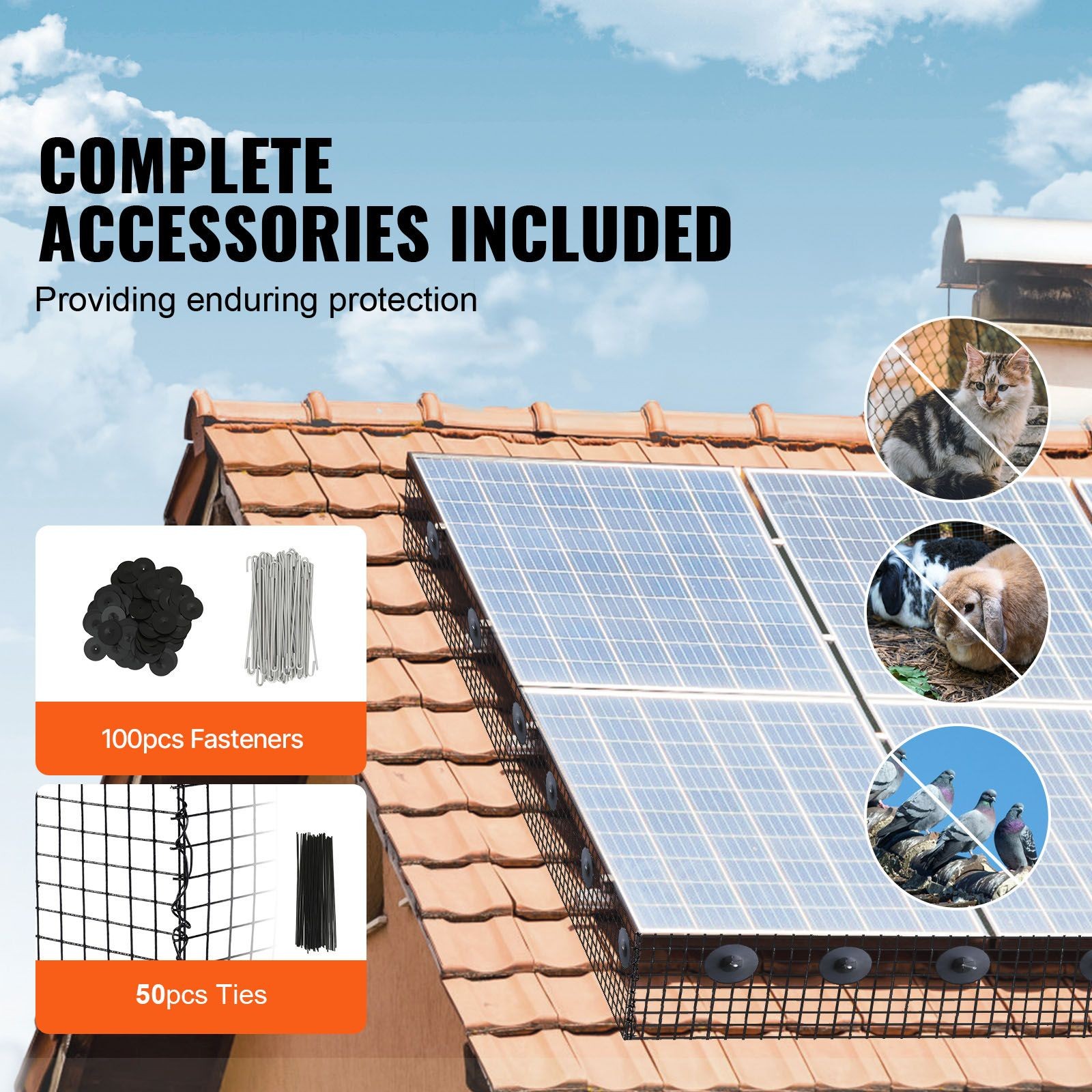 Aluminum Fastener Kit + 6″x100ft Solar Panel Bird Guard Mesh Roll
