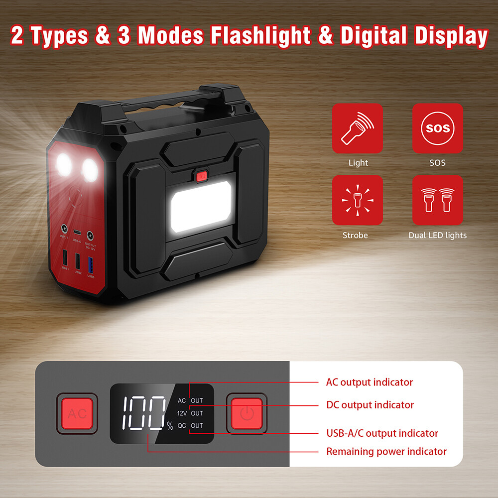 Portable Power Station 100W 146Wh Lithium Battery Pack Camping Solar Generator