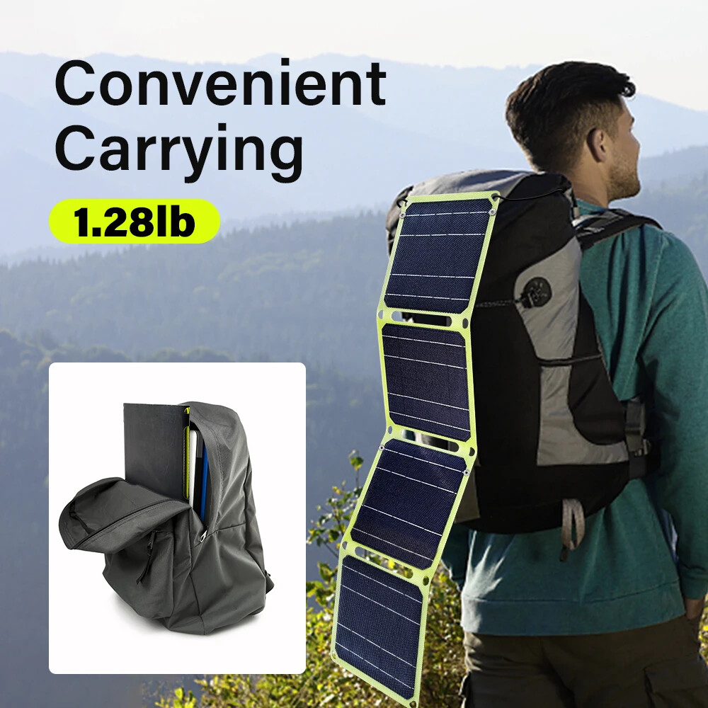 40W Portable Solar Panel Foldable DC USB Charger Green For Phone Power Station