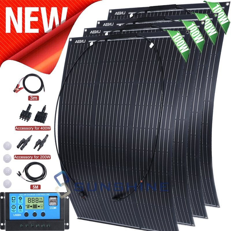 400W Flexible Solar Panel Mono Kit Power Starter Camping Home RV Battery Charge