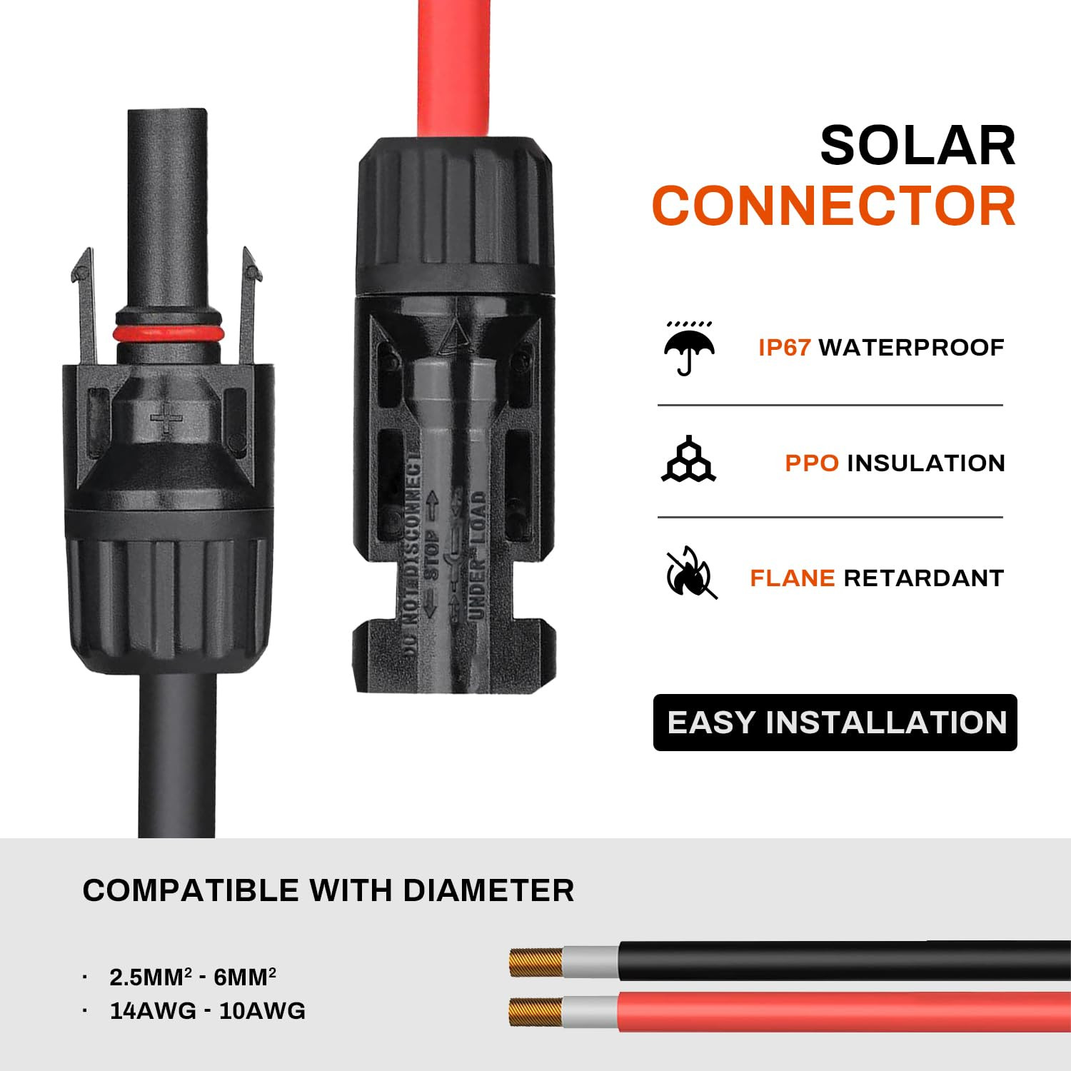 12 PCS Solar Panel Connectors 6/12/22/32/50 Pairs Options 6 Pairs 10AWG 12AWG 14