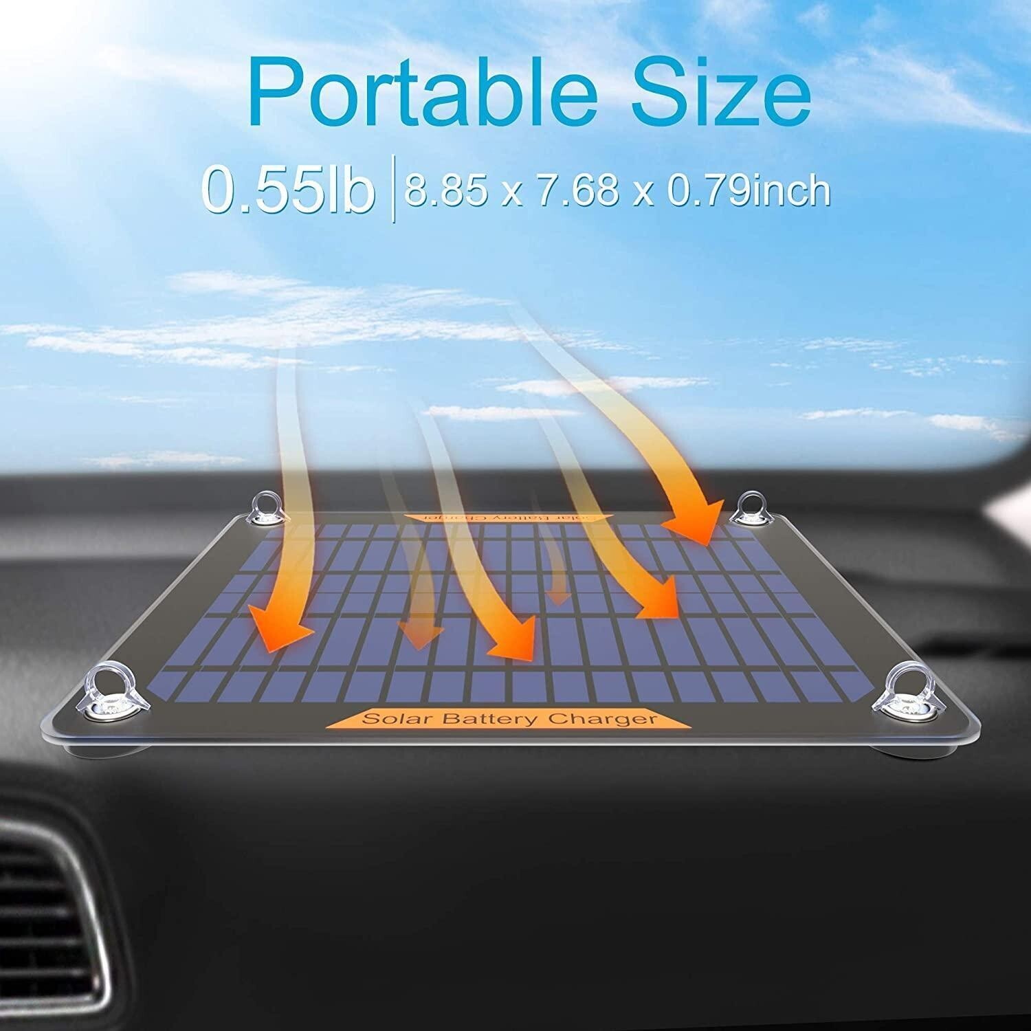 12V Solar Car Motorcycle Boat Marine RV Trailer ATV Trickle Battery Charger Kit