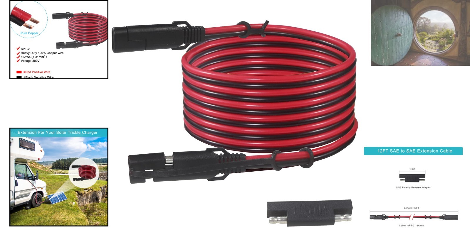 SAE 16AWG 12FT Heavy Duty Extension Cord for Reliable Solar Charging Solutions