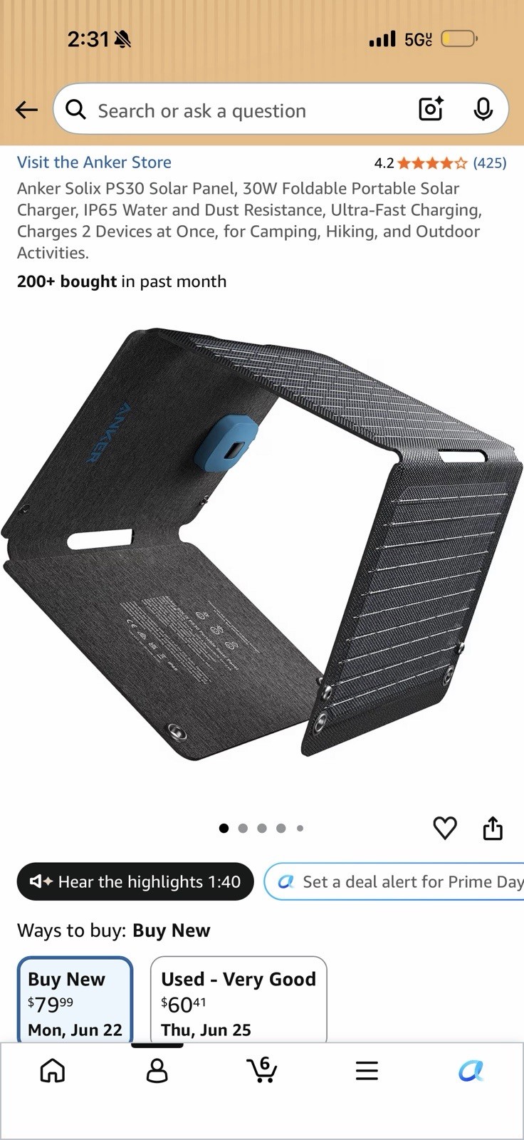 Anker Solix PS30 30W Foldable Portable Mono Solar Panel USB-C Outdoor