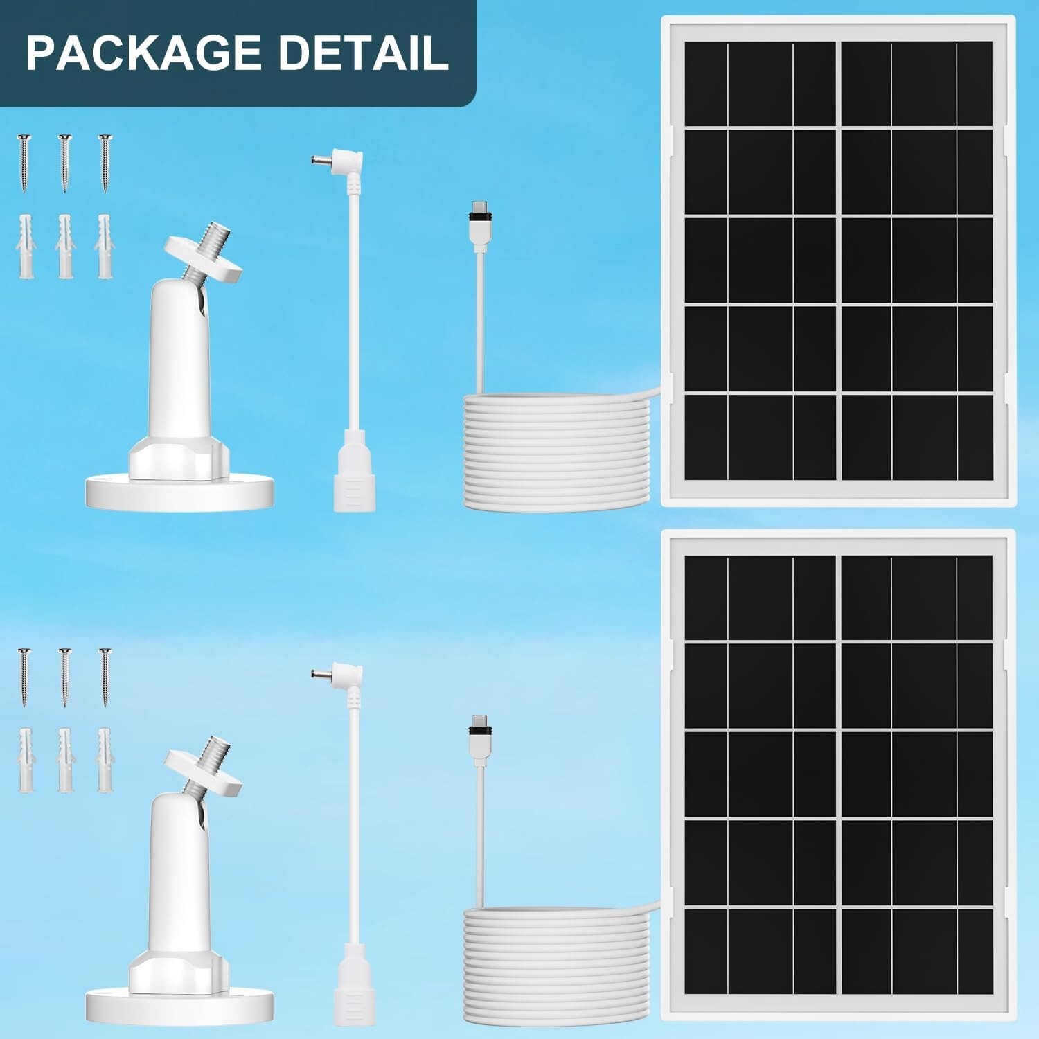 7W Solar Panel for Ring Camera, 2Pack Solar Charger with 10FT/3M Long Cable