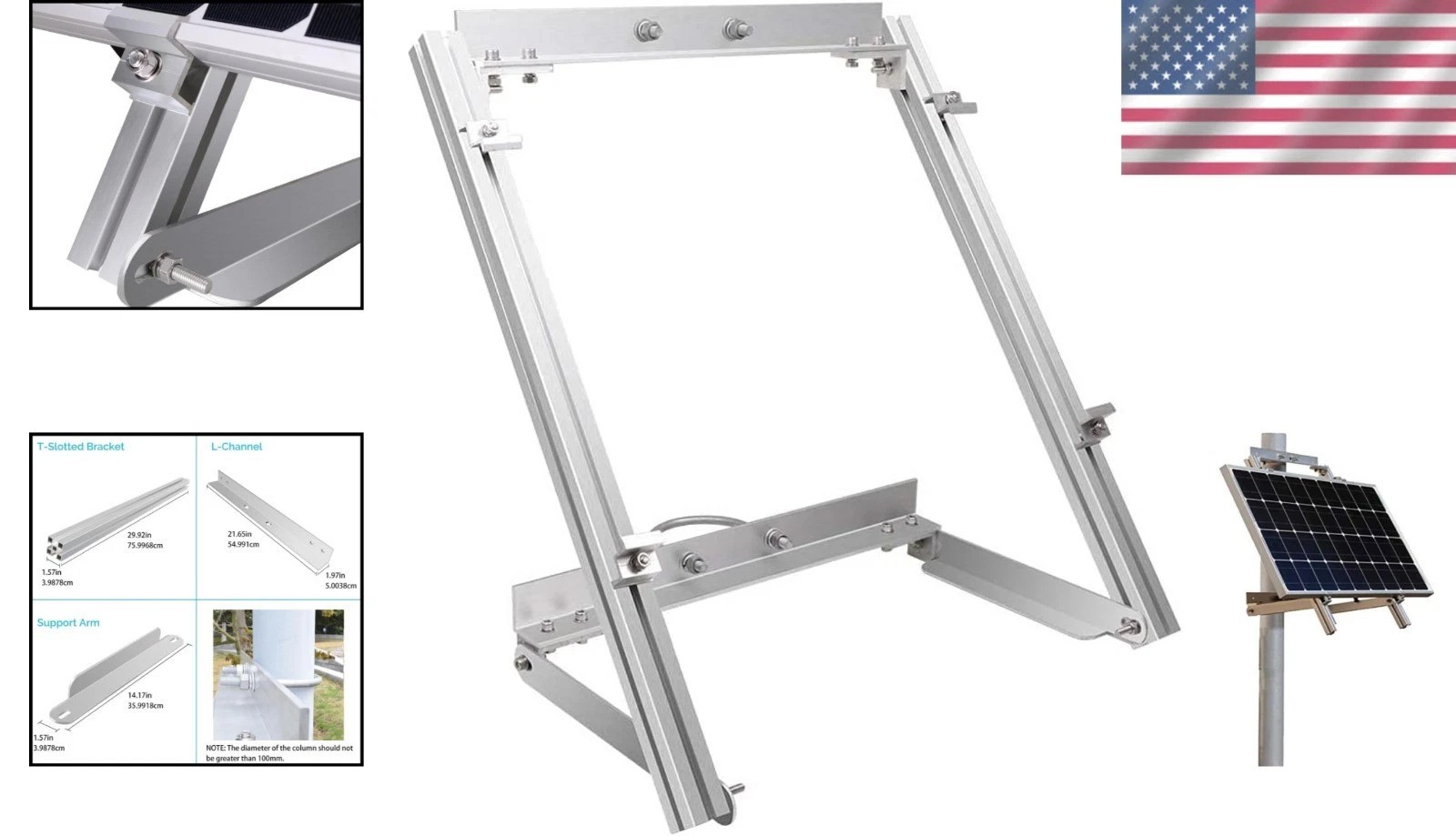 Complete Off-Grid Pole Mount System for Solar Panels Up to 100W | Easy Install