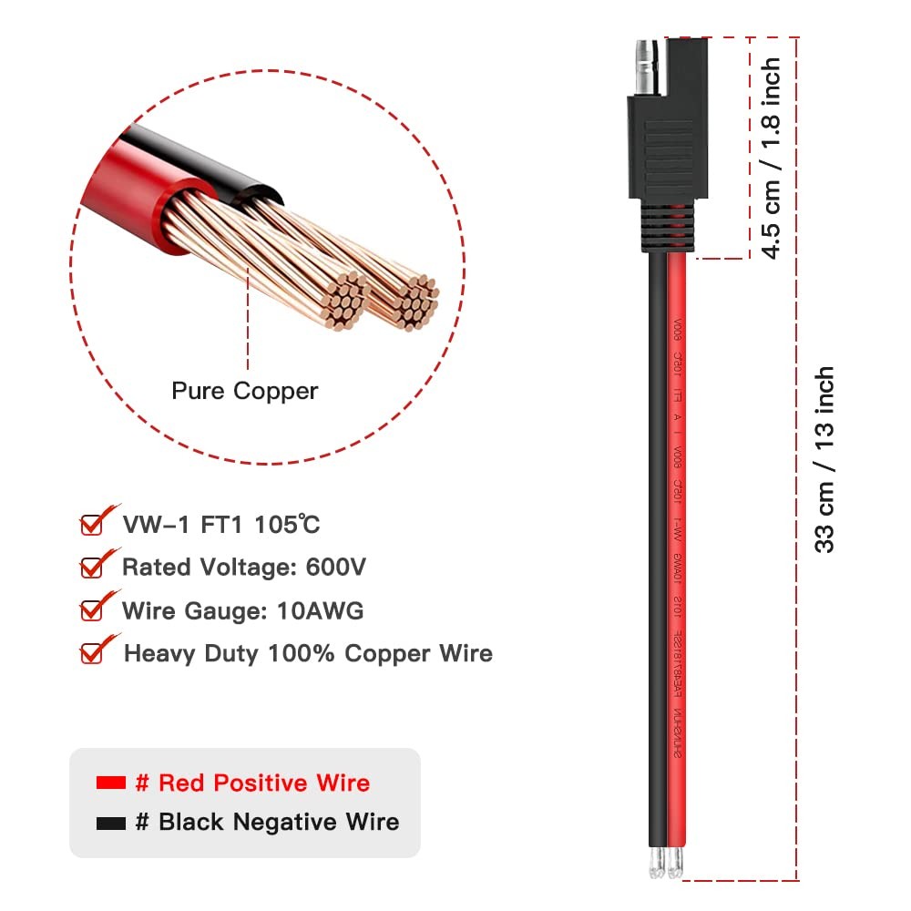 10AWG SAE Connector Extension Cable, Quick Disconnect Plug – Automotive & Sol…