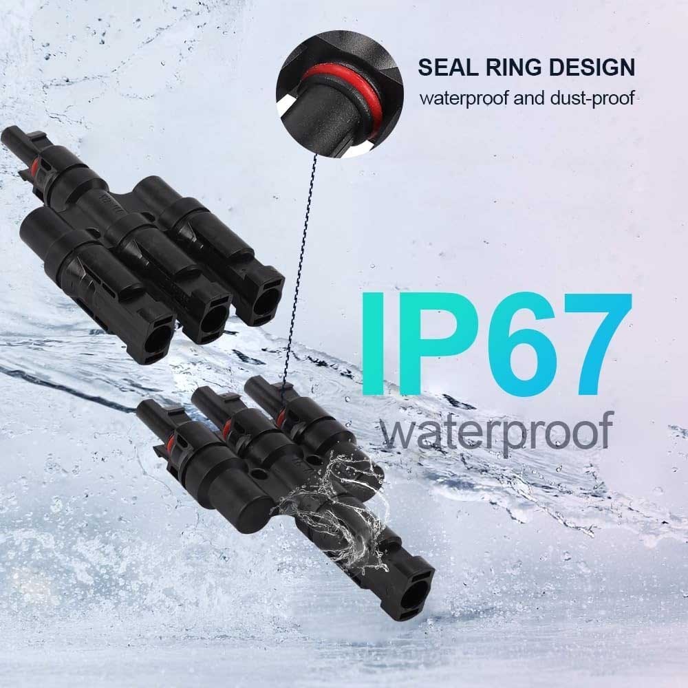 3 Way Solar Panel T Branch Cable Connection Adapter Coupler Connector Waterproof