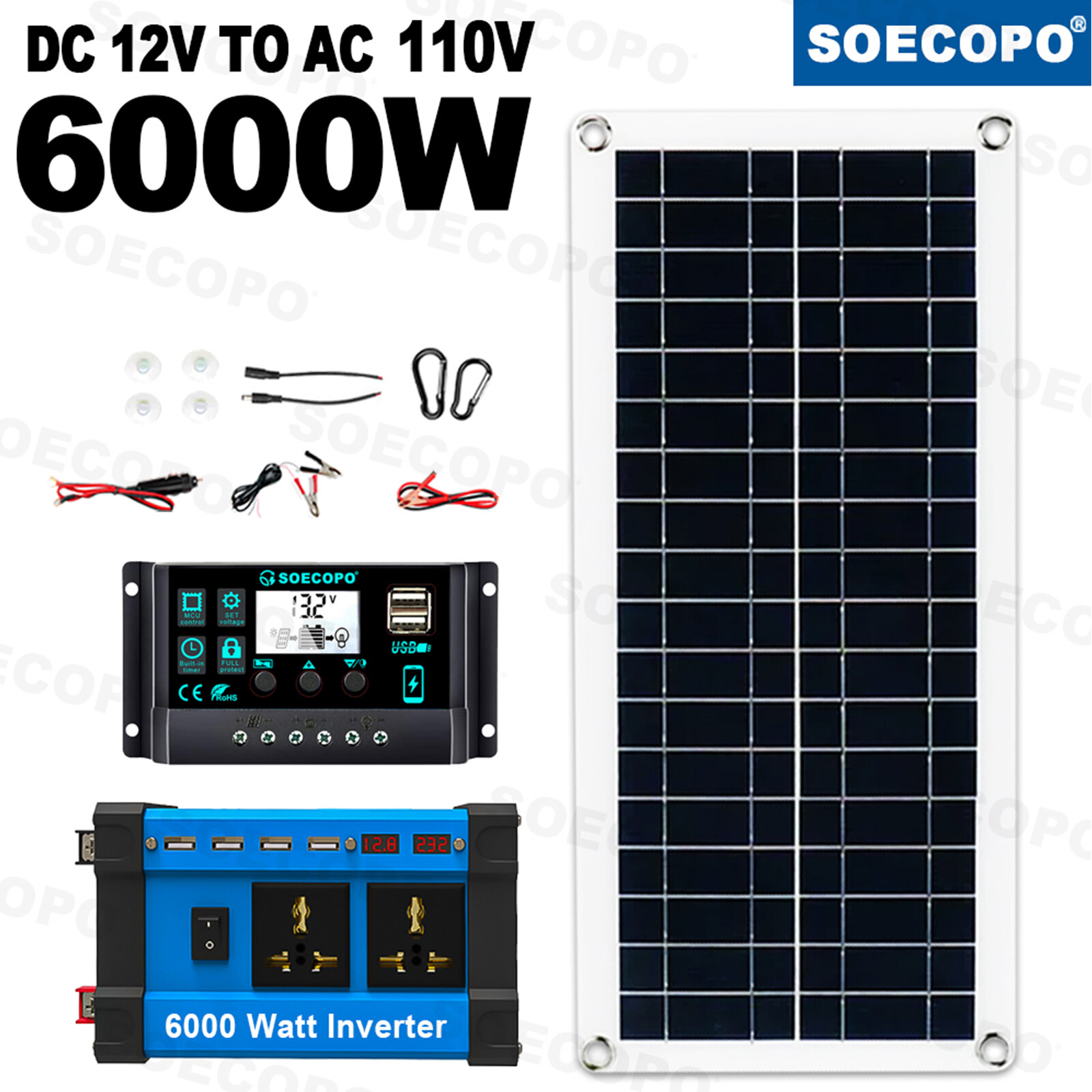 6000W 100A 110V Solar Panel Kit Complete Solar Power Generator Home Grid Syste26
