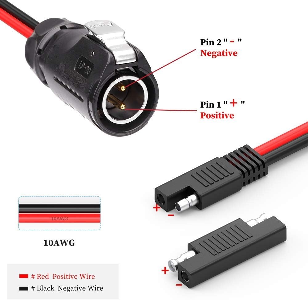 Reliable 10AWG SAE to 2 Pin Industrial Connector – Ideal for Solar and RV Use