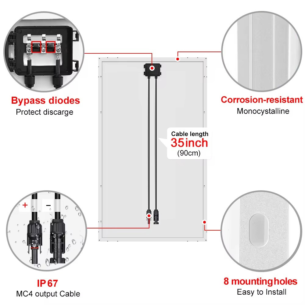 18V Waterproof Rigid Solar Panel Kit 100W 200W 400w 12V Controller Home
