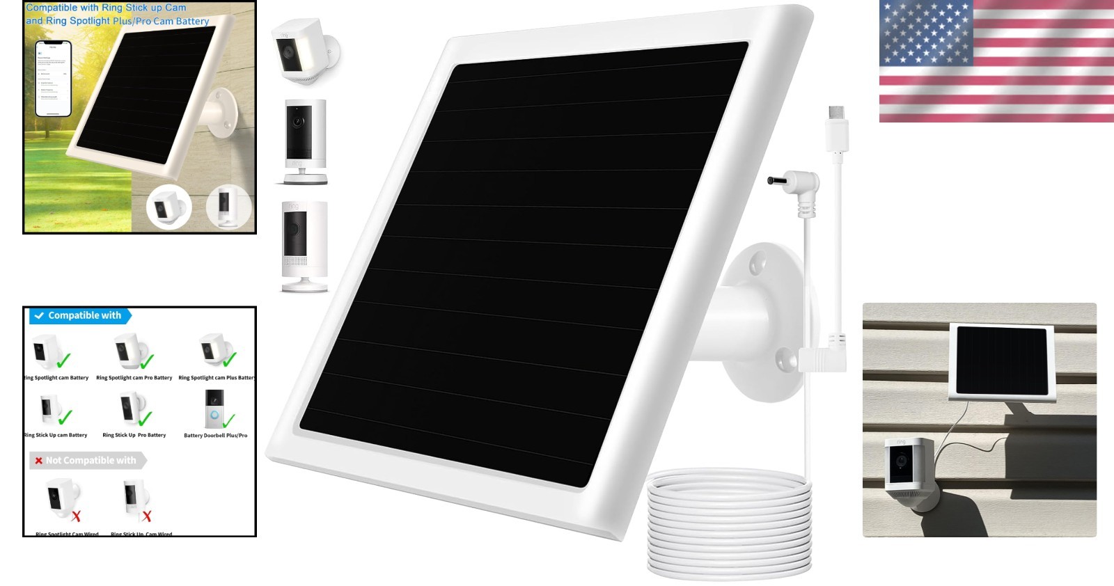 6W Solar Panel Charger for Ring Cameras Waterproof Outdoor Supply