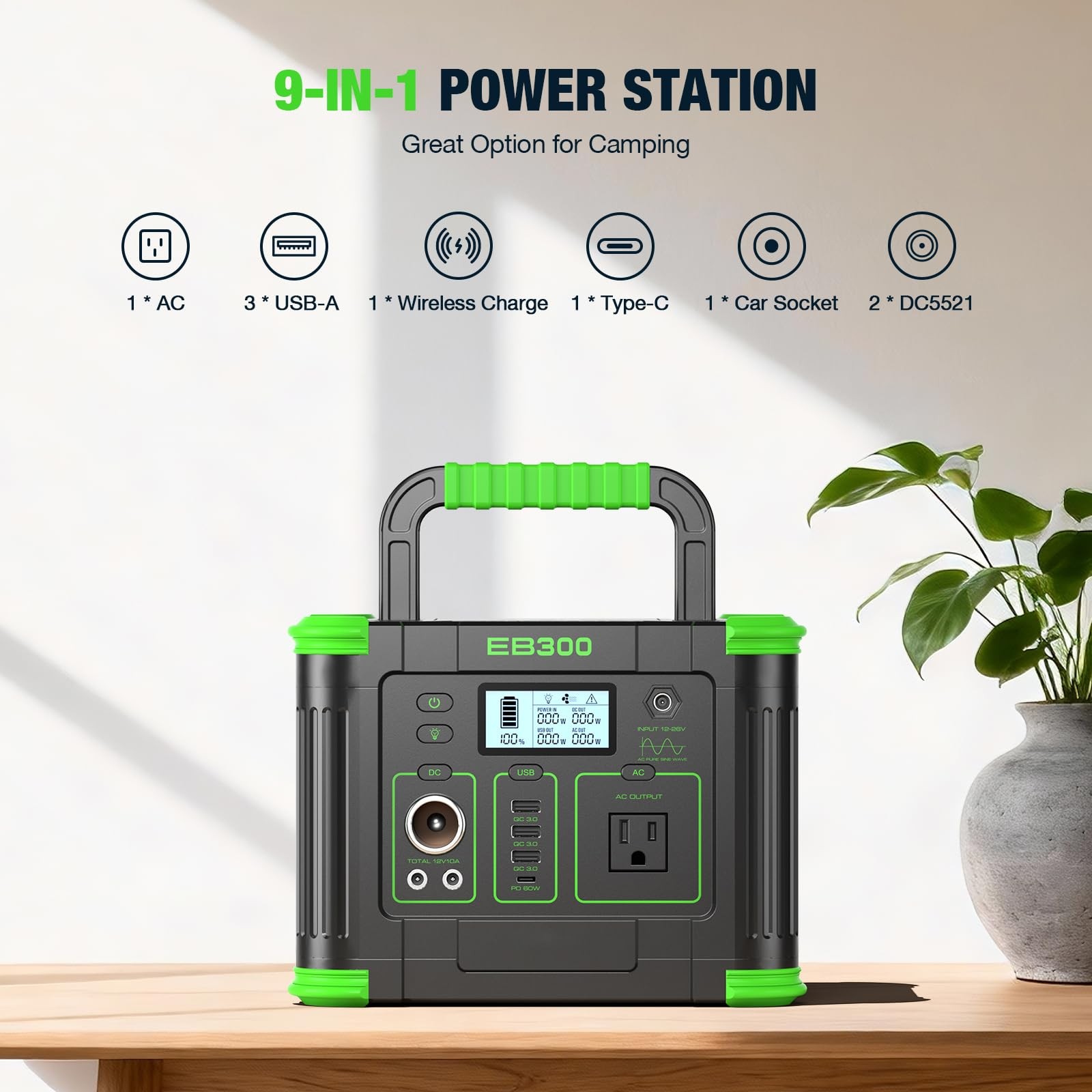 Portable Power Station 330W, 288.6Wh Solar Generator with 60W USB-C PD Output…