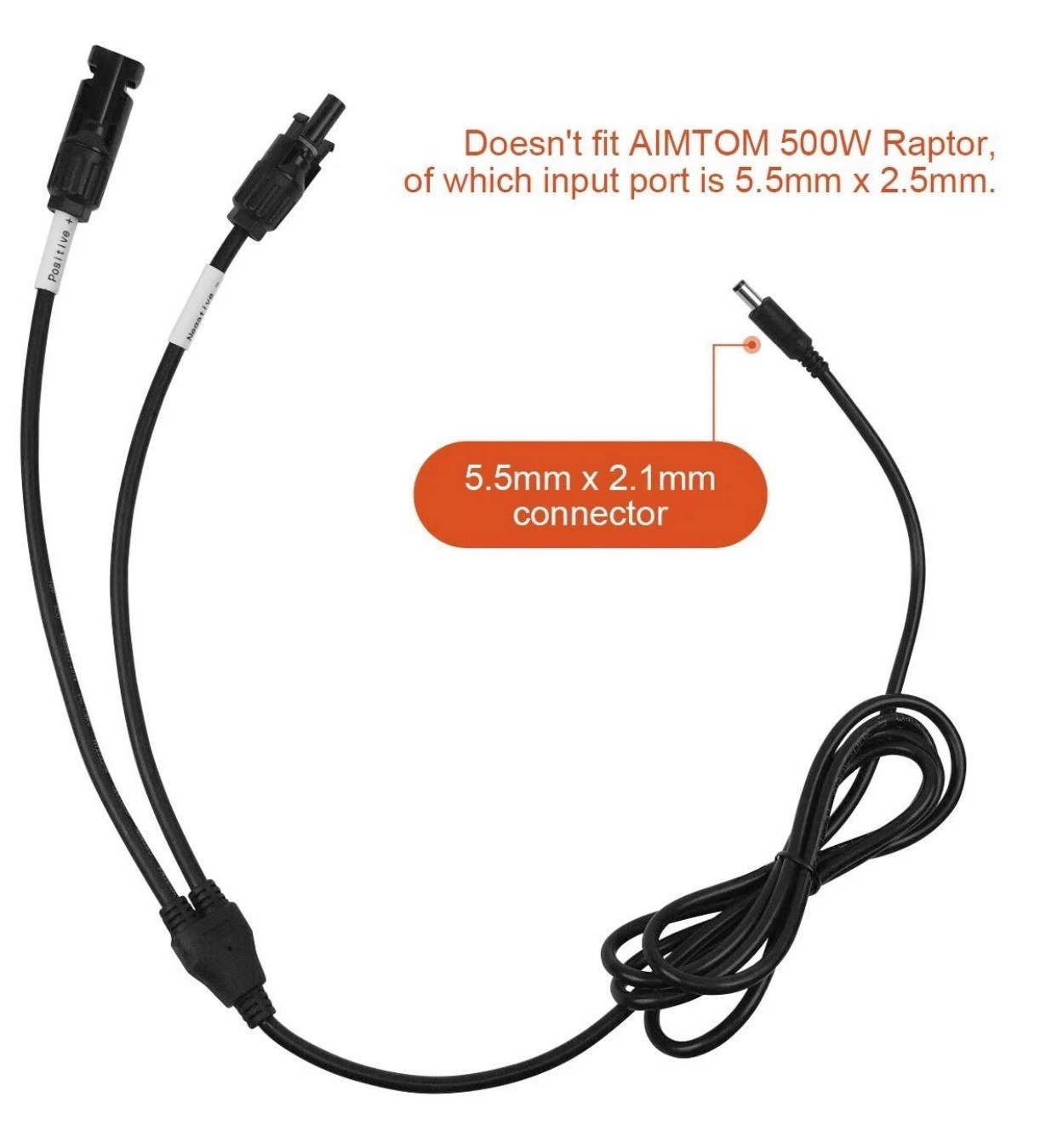 AIMTOM 6.6Ft Heavy Duty Waterproof Solar Male/Female Connector to DC 5.5mm x 2.1