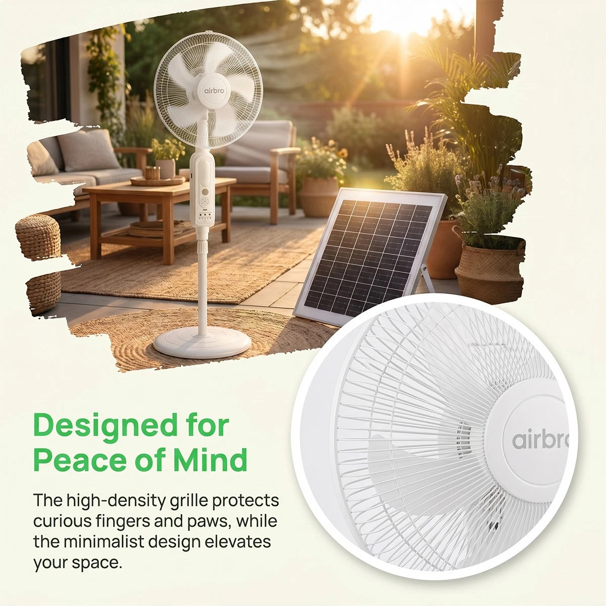 16″ Rechargeable Standing Floor Fan AC Solar Charging Fan w/ Remote &2 LED Bulbs