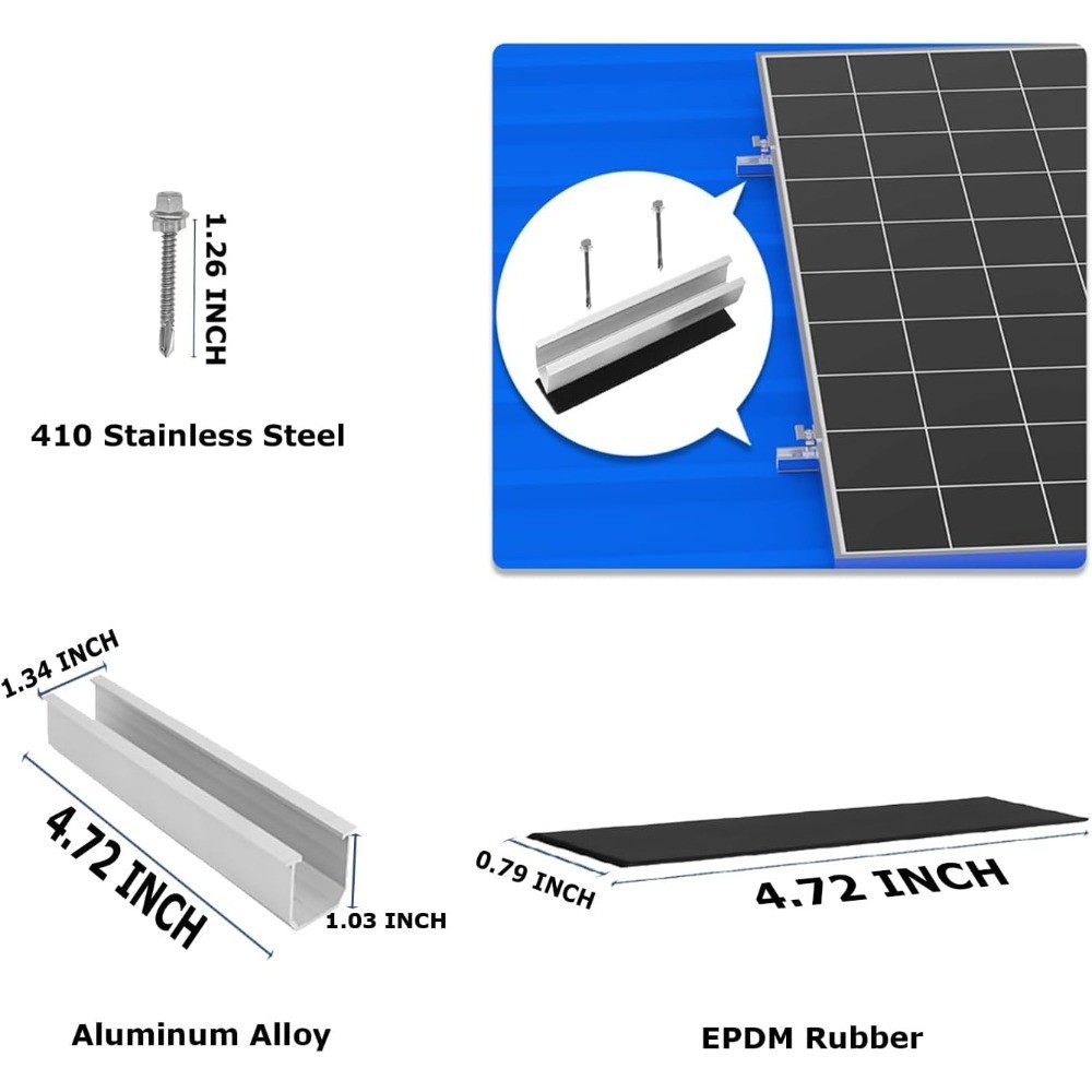 Solar Panel Mounting Brackets Roof Mount Kit Rails and Clamps for Tin Flat Sheet