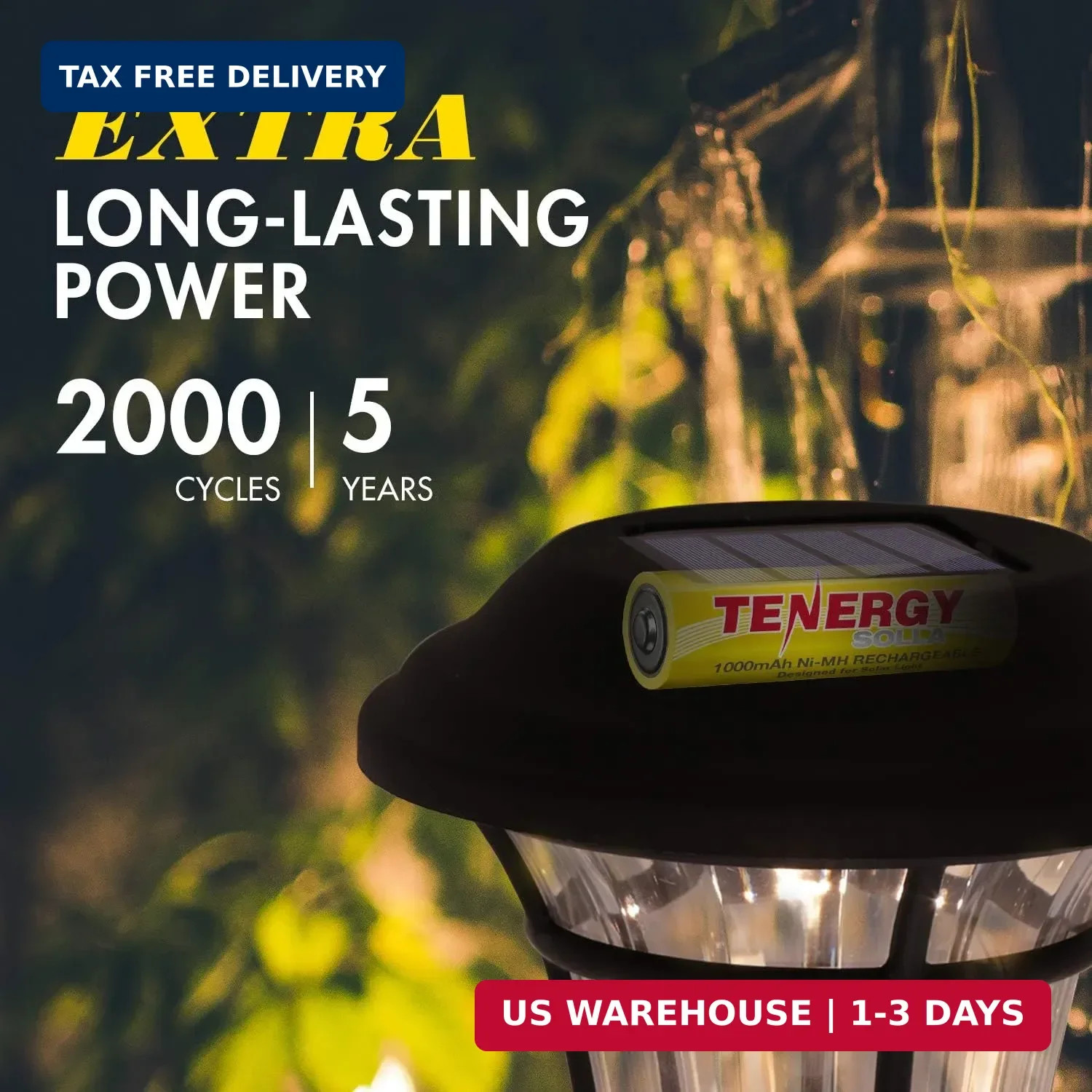 Tenergy Solla Rechargeable NiMH AA Battery, 1000mAh Solar Batteries for Solar Ga
