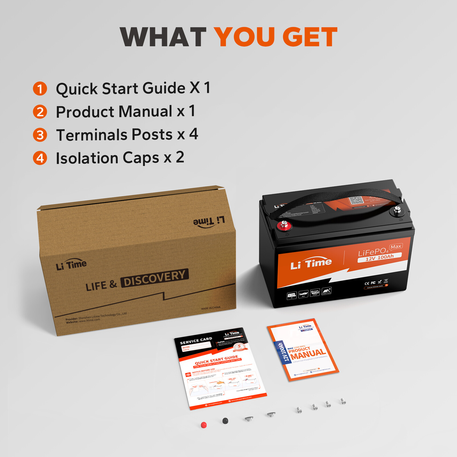 LiTime 12V 100Ah Max LiFePO4 Lithium Battery 200A BMS 2560W For RV Solar Off-Gri