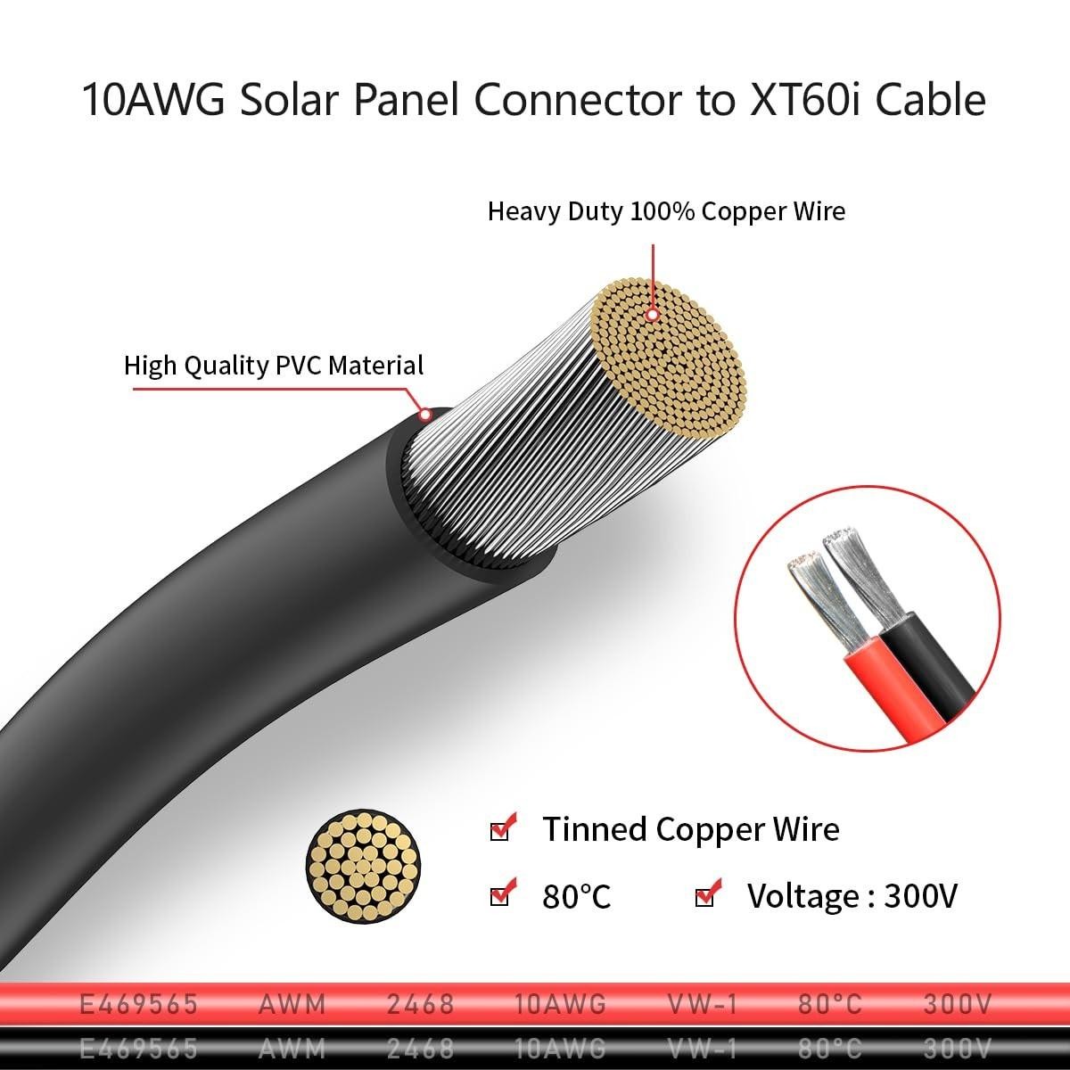 10awg 2ft Solar to Xt60i Cable 2 10 25 35 50 75 100ft Solar Connector to Xt60i