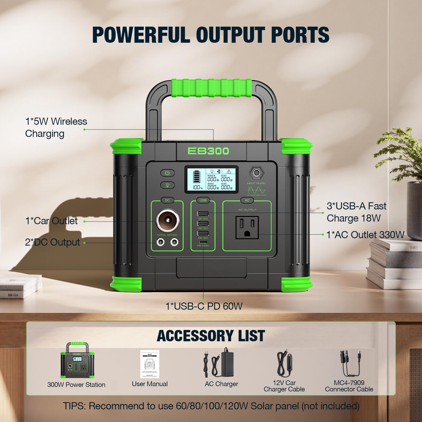 Portable Power Station 300W, 288Wh Lithium Battery, 60W Fast Charging, Up to …