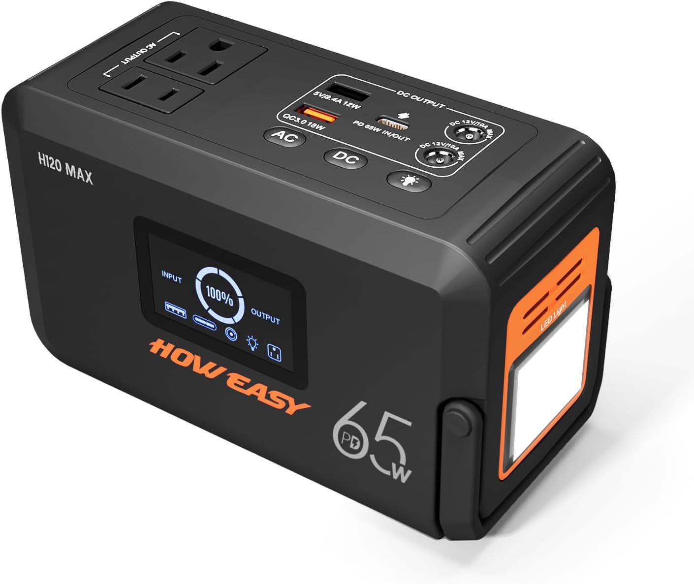 HOWEASY Portable Power Station 98Wh,135W(200W Peak) Solar Generator, 110V AC Out