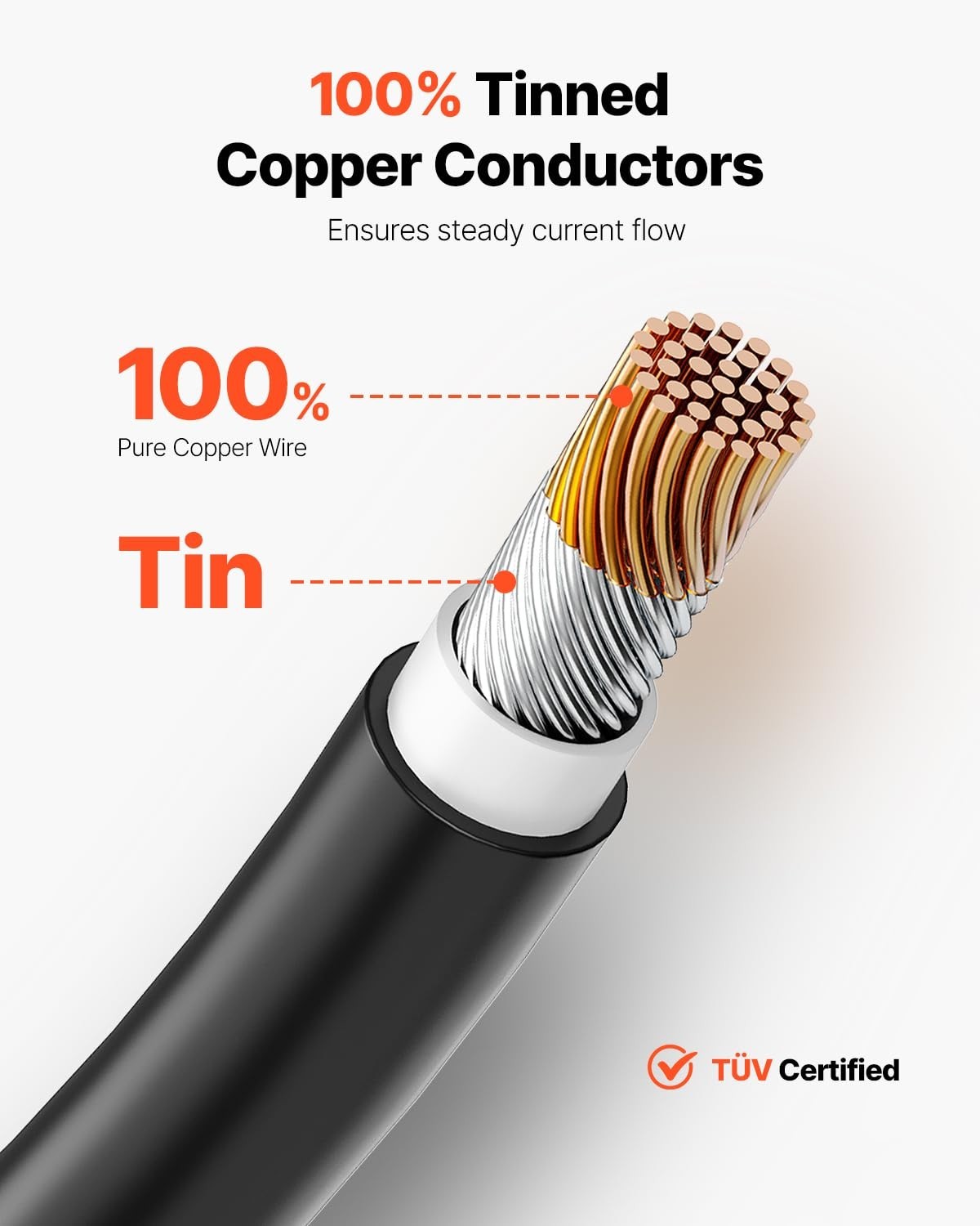100FT Solar Panel Wire 10AWG Tinned Copper PV Cable IP67 Waterproof Outdoor Cord
