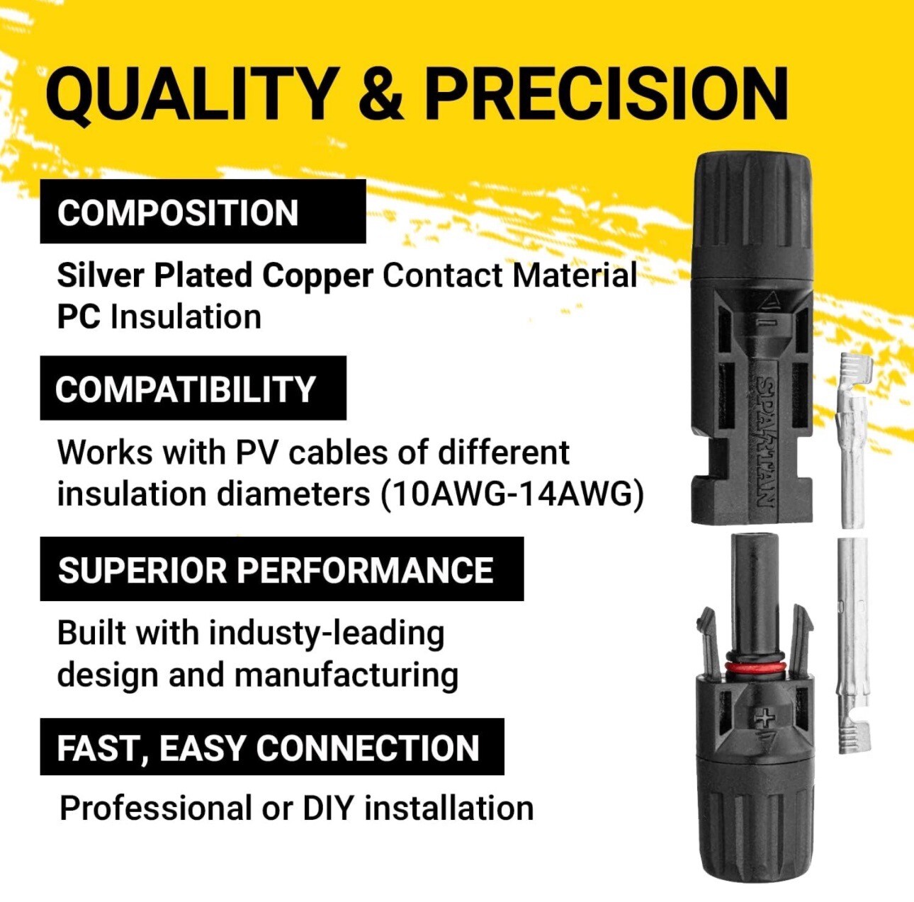 Spartan Power Solar Panel Connectors IP67 1000V 30A PV Solar Panels Pack 25