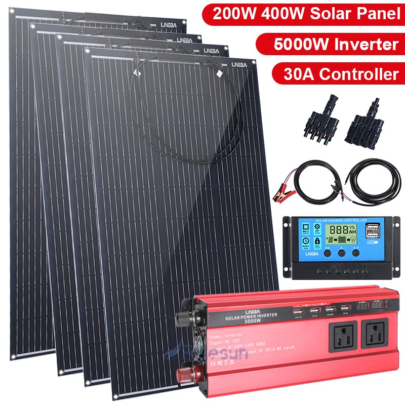 5000W Complete Solar Power Generator 400W Solar Panel Kit Home 110V Grid System