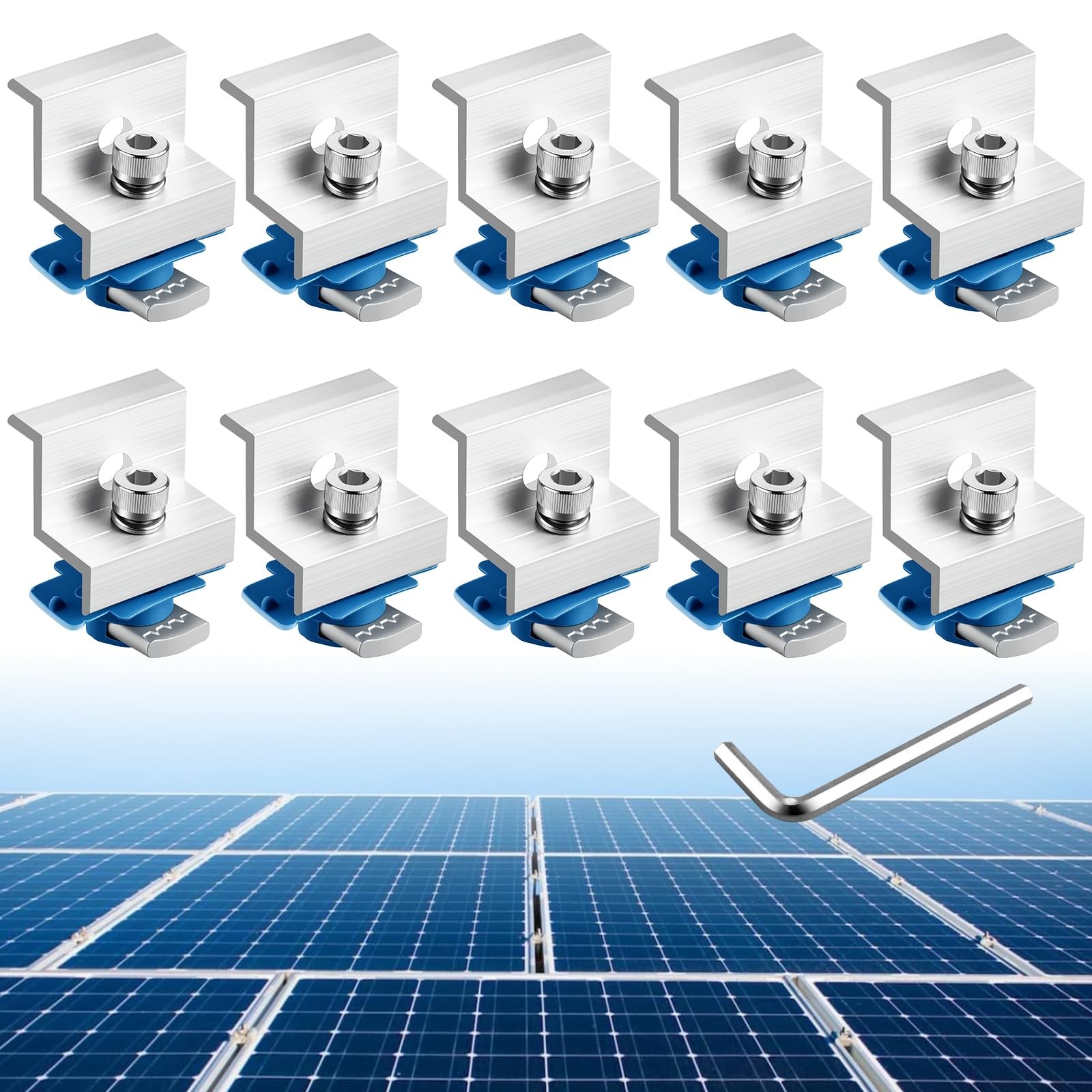 Solar Panel End Clamp Kit 10pcs 30mm 35mm Aluminum Silver Unistrut