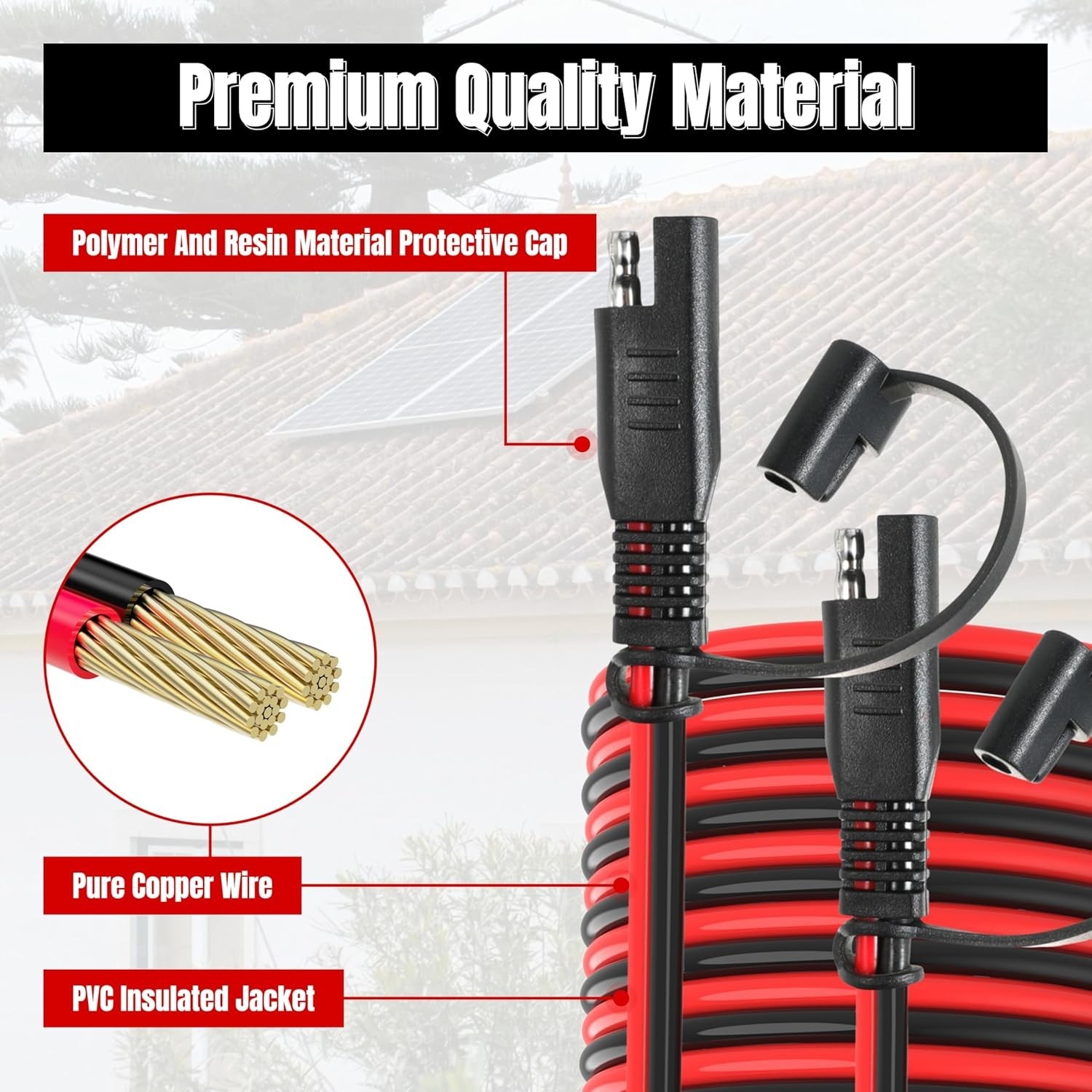 3FT 10AWG SAE Extension Cable for Solar Panel RV Battery Automotive