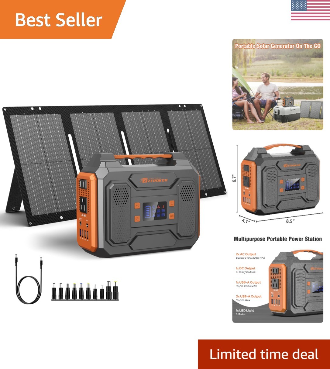 Versatile 300W Power Station with 60W Solar Panel – Ideal for Camping & Home Use