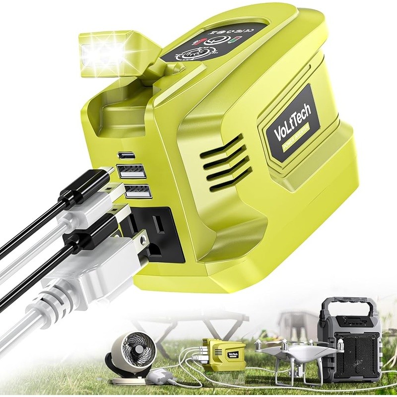 200W Portable Power Inverter Ryobi 18V Batteries W/ USB Charging & LED Light