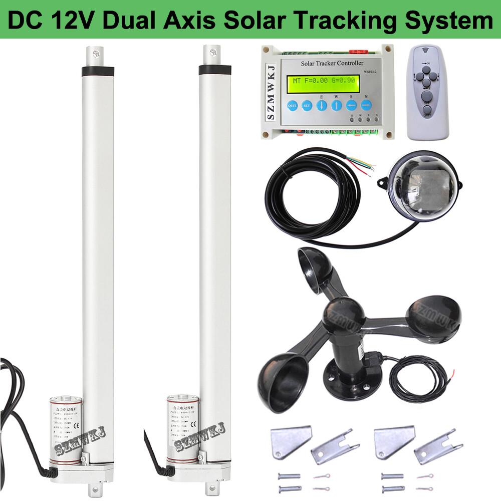 LCD Dual Axis Solar Tracking Tracker Kit W/ 18″ Linear Actuator W/ Anemometer DO