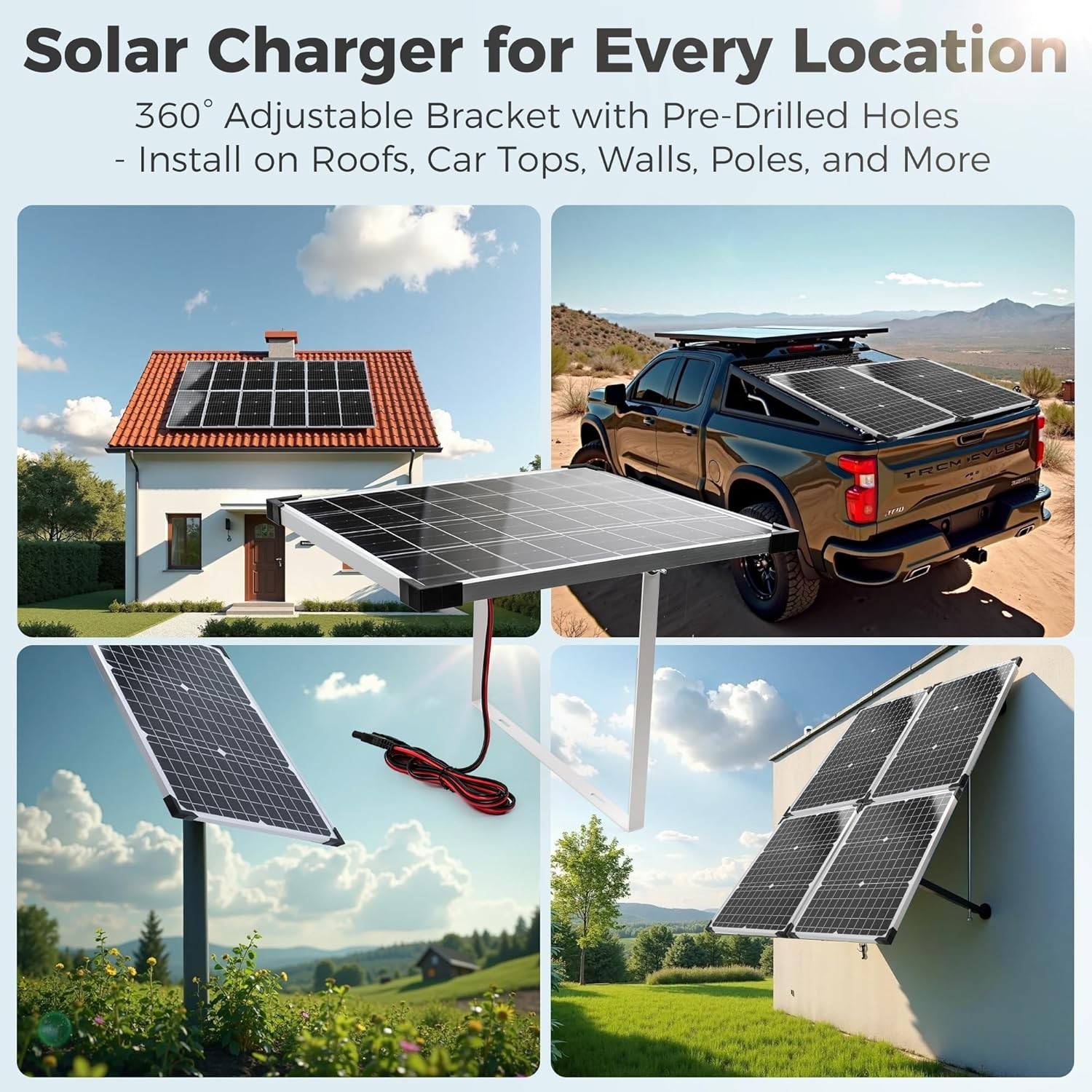 12V 20W Waterproof Solar Battery Charger for Car, RV, Boat, Marine