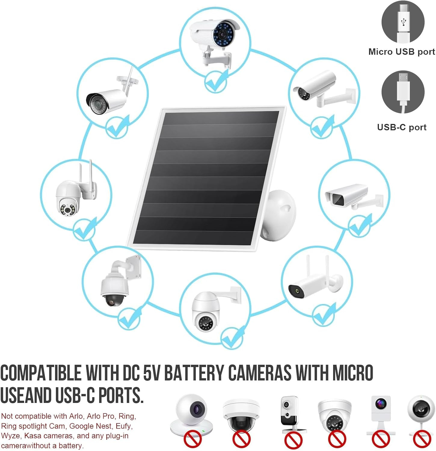 6W Solar Panel Charger, Solar Panel with Micro USB & USB-C Port for DC 5V Outdoo