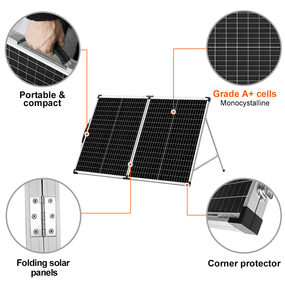 Portable 100W Mono Folding Solar Panel, Rigid for 12V RV, Boat & Emergency Use