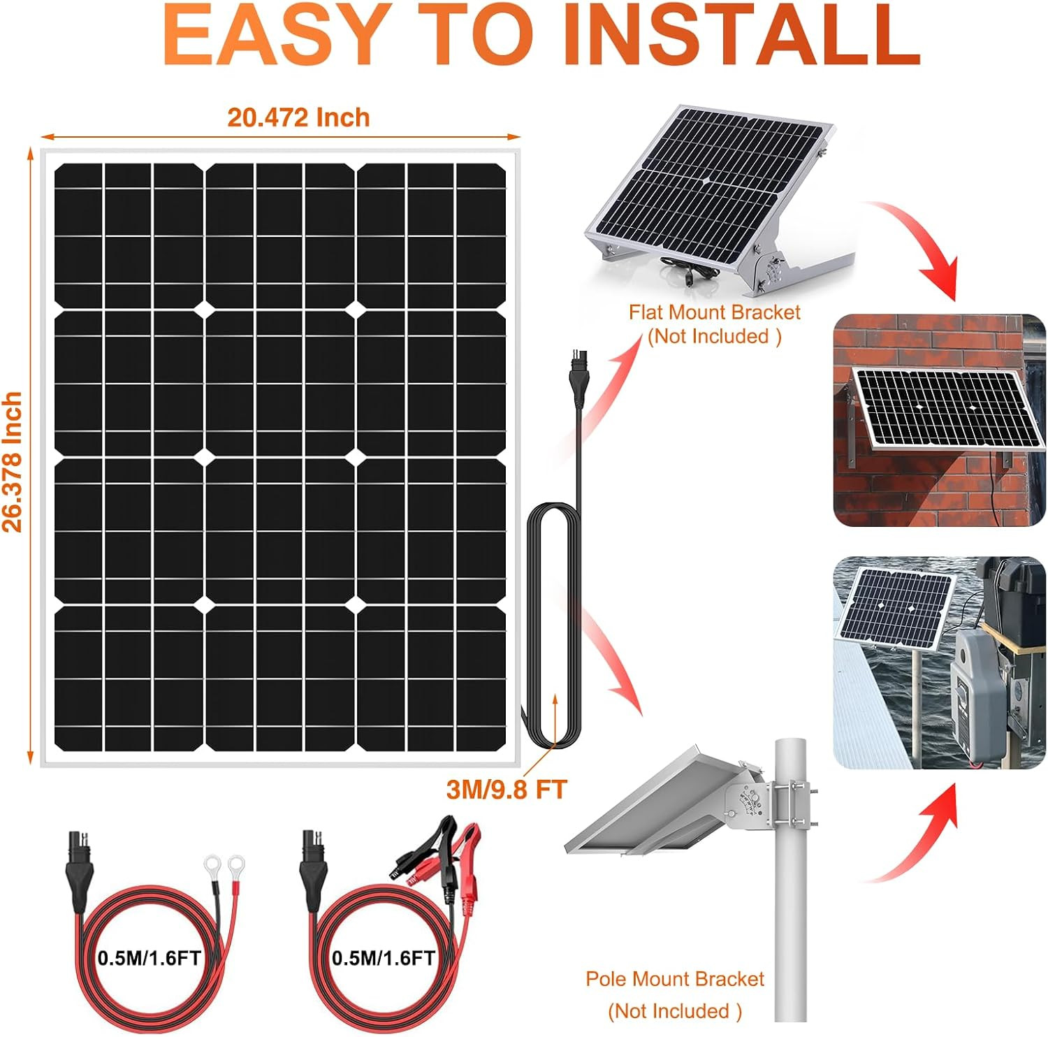 12V 50W Solar Battery Charger Maintainer PRO, Built-In Ultrasmart MPPT Charge Co