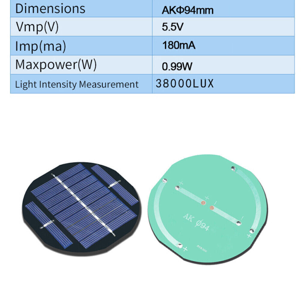 Solar Cell 0.5V 1V 1.5V 2V 2.5V 3V 4V 4.5V 5V 5.5V 6V 7V 10V Solar Panel